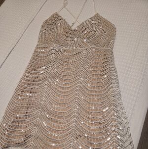Sequin Mesh Nude Lined Dress